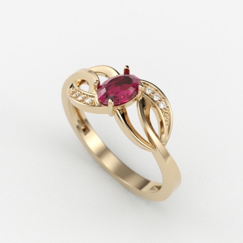 Design Women ring with gem and diamonds 3dm stl 3D print model 3D print model_4