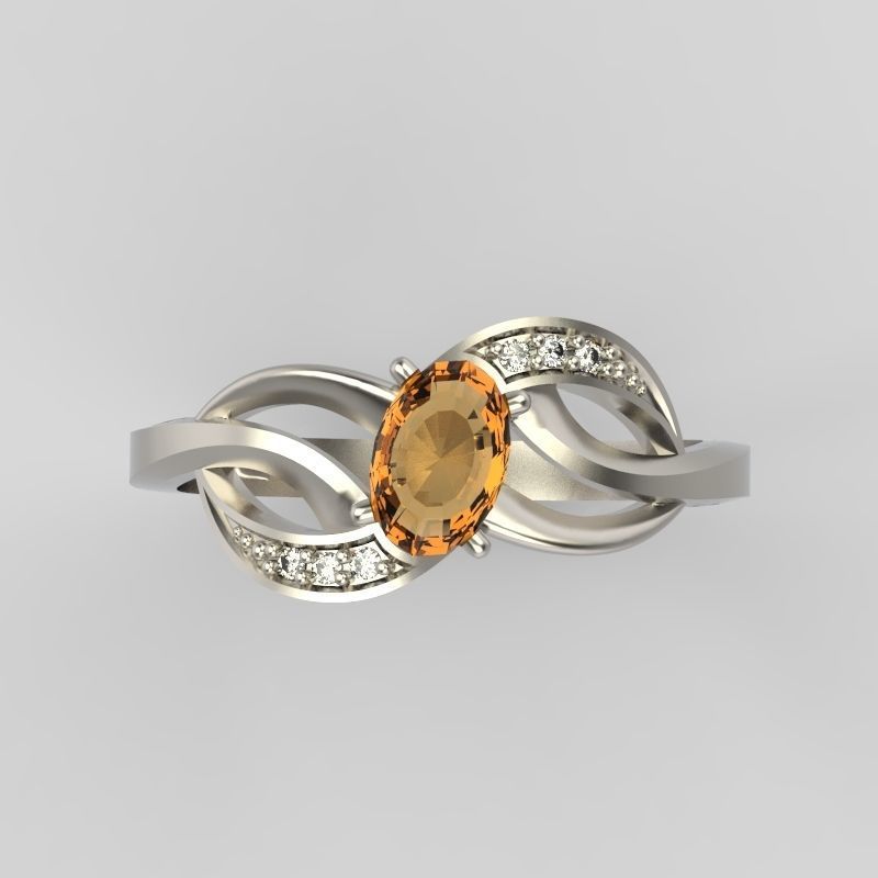 Design Women ring with gem and diamonds 3dm stl 3D print model 3D print model_16