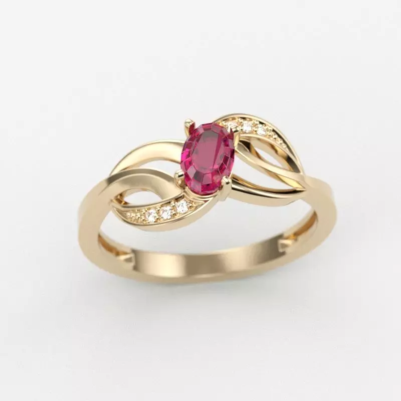 Design Women ring with gem and diamonds 3dm stl 3D print model 3D print model_0