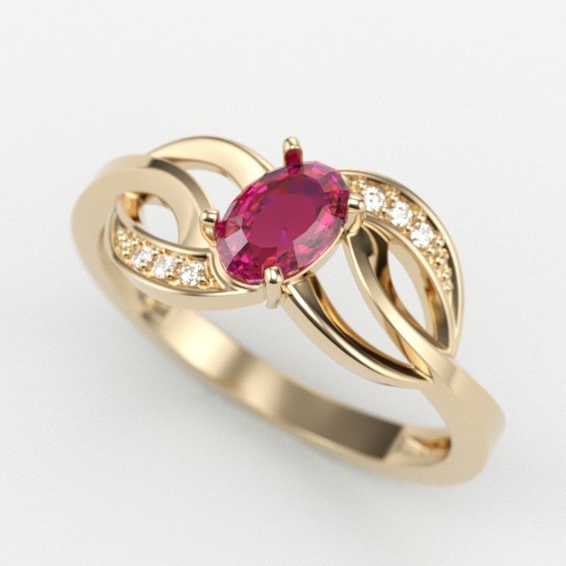 Design Women ring with gem and diamonds 3dm stl 3D print model 3D print model_2