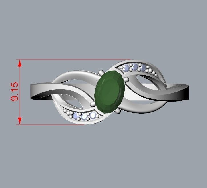 Design Women ring with gem and diamonds 3dm stl 3D print model 3D print model_24