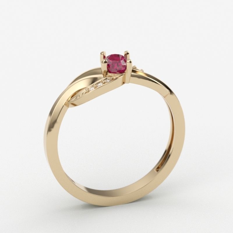 Design Women ring with gem and diamonds 3dm stl 3D print model 3D print model_7