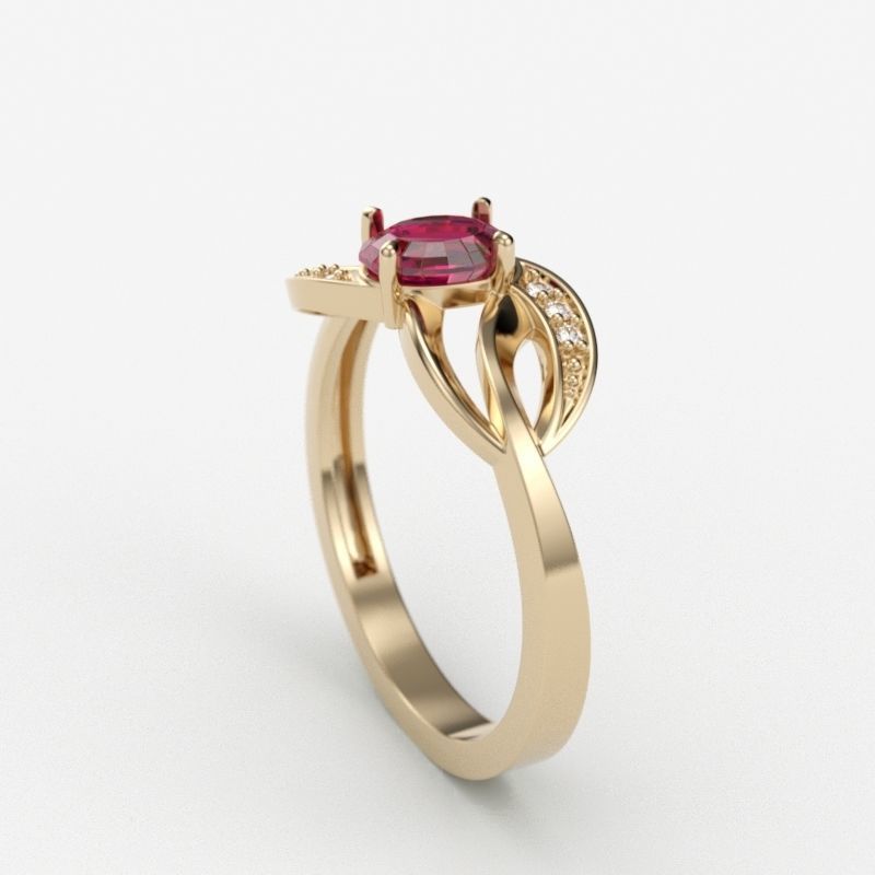 Design Women ring with gem and diamonds 3dm stl 3D print model 3D print model_6