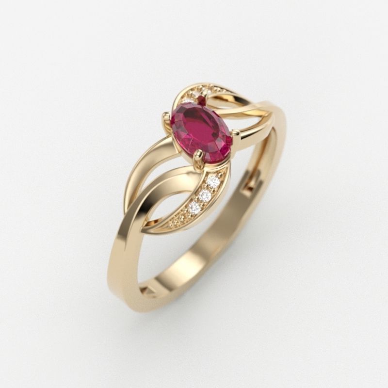 Design Women ring with gem and diamonds 3dm stl 3D print model 3D print model_5