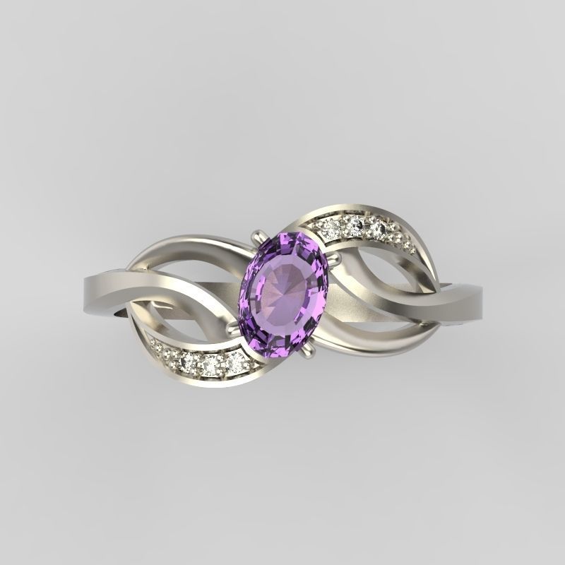 Design Women ring with gem and diamonds 3dm stl 3D print model 3D print model_13