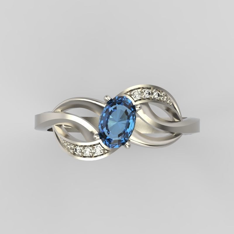 Design Women ring with gem and diamonds 3dm stl 3D print model 3D print model_15