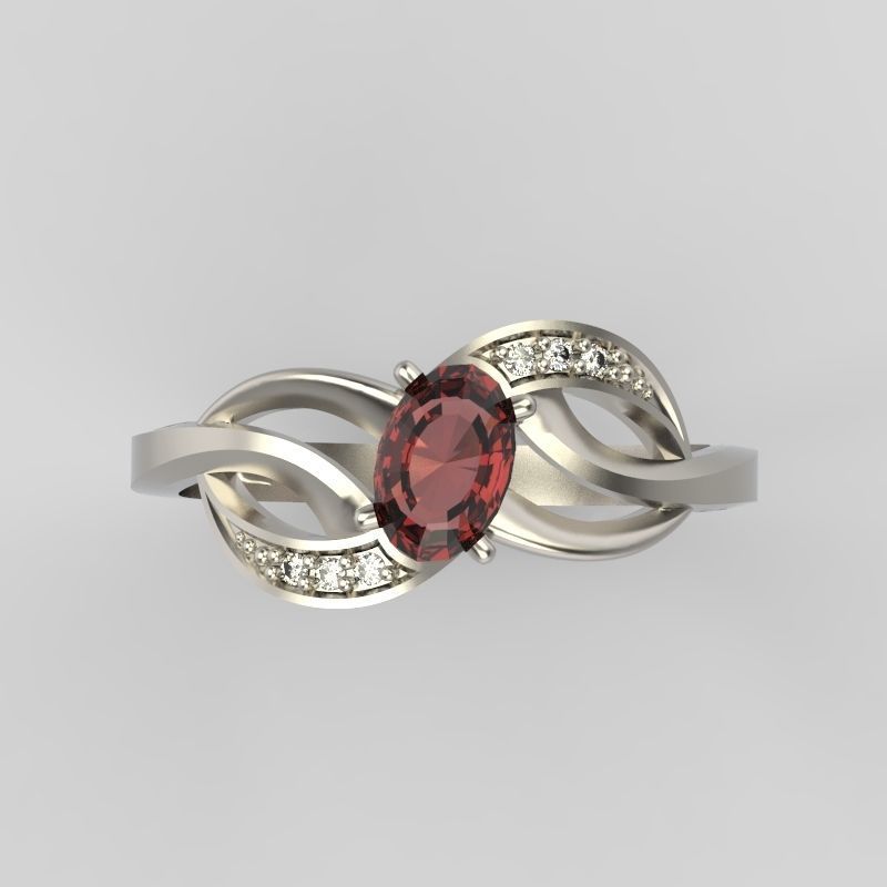 Design Women ring with gem and diamonds 3dm stl 3D print model 3D print model_12