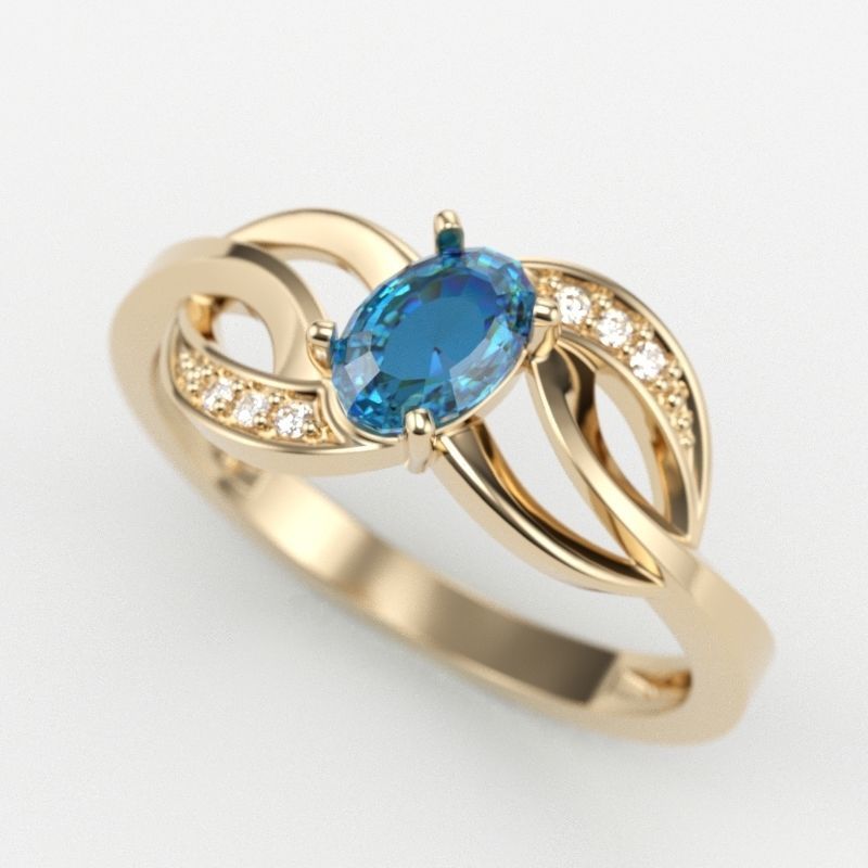 Design Women ring with gem and diamonds 3dm stl 3D print model 3D print model_9