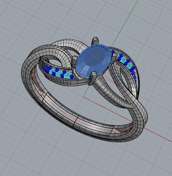 Design Women ring with gem and diamonds 3dm stl 3D print model 3D print model_25