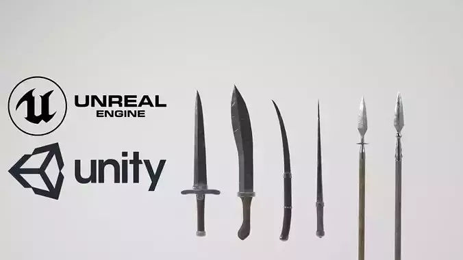 Medieval slavic weapons game asset Low-poly 3D model