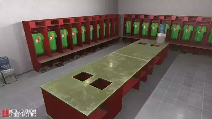 Football locker room - interior and props Low-poly 3D model