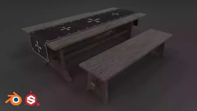 Medieval Table and Bench PBR