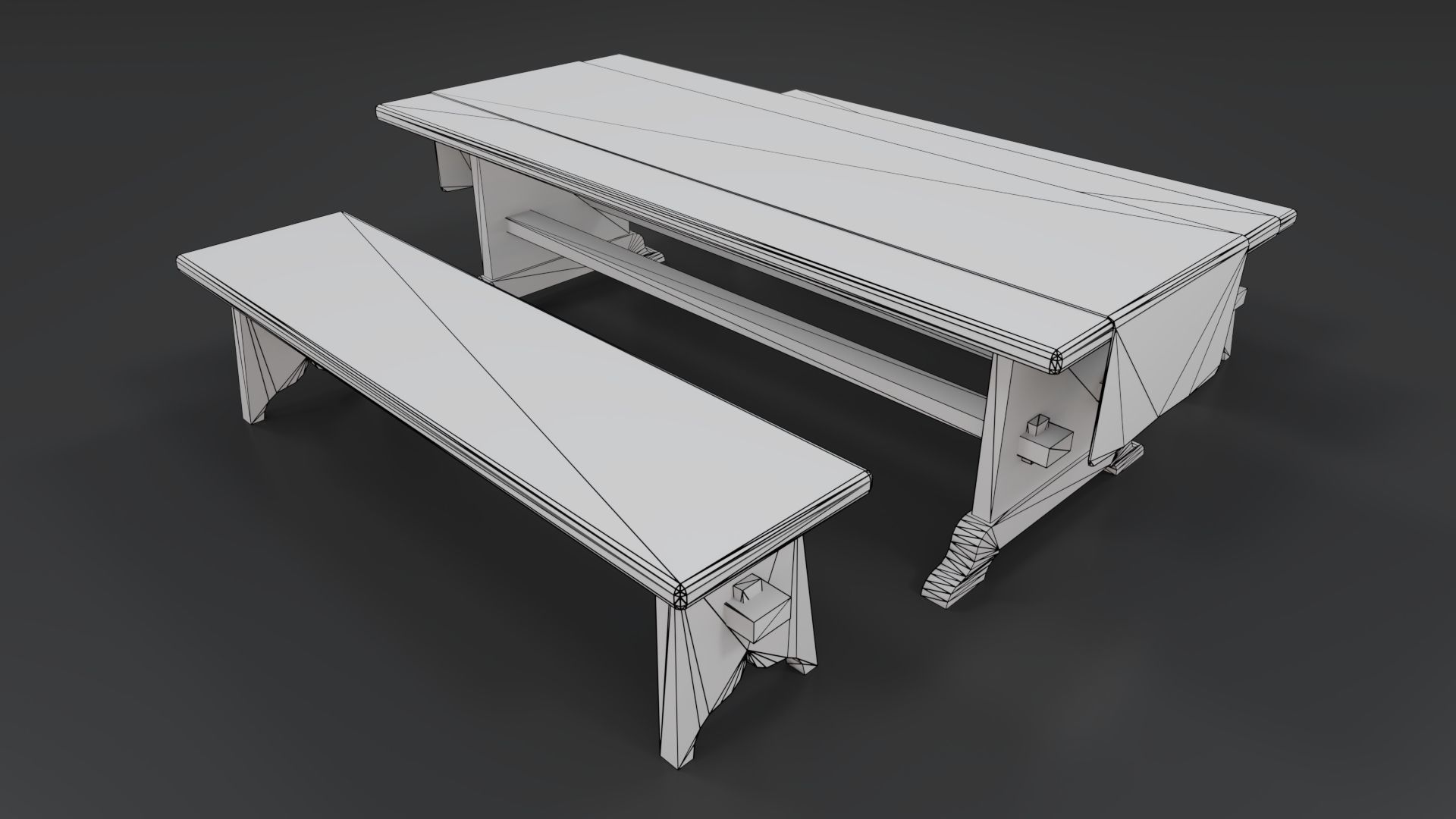 Medieval Table and Bench PBR Low-poly 3D model_21
