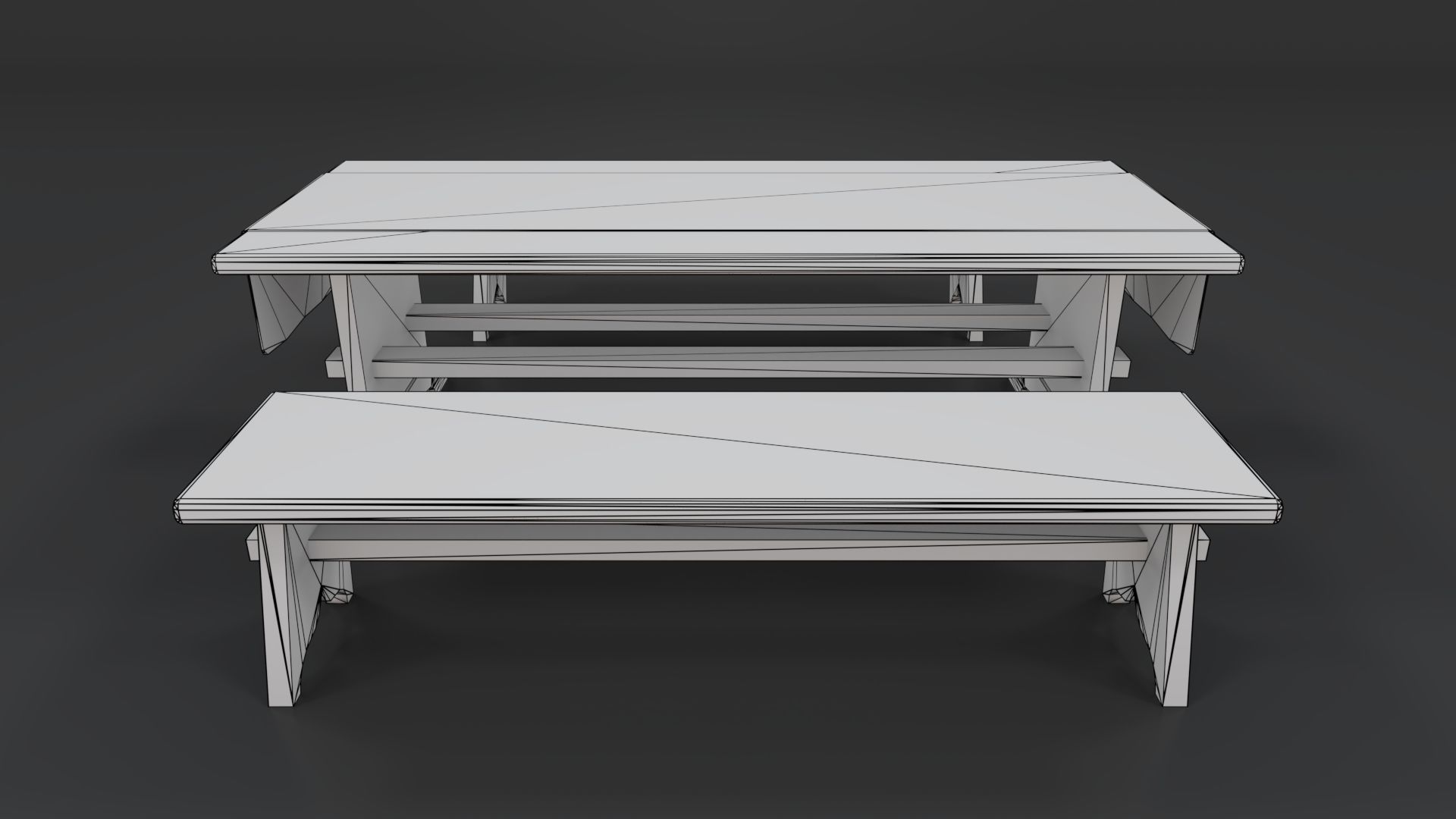 Medieval Table and Bench PBR Low-poly 3D model_23