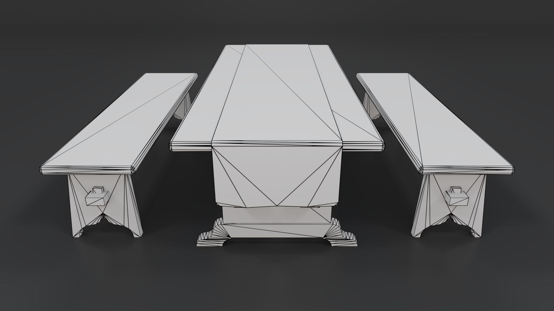 Medieval Table and Bench PBR Low-poly 3D model_22