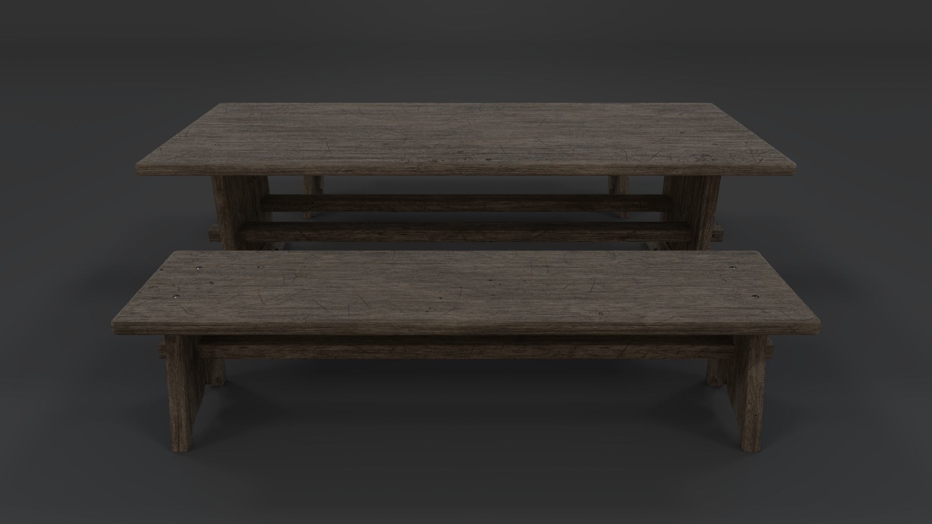 Medieval Table and Bench PBR Low-poly 3D model_9