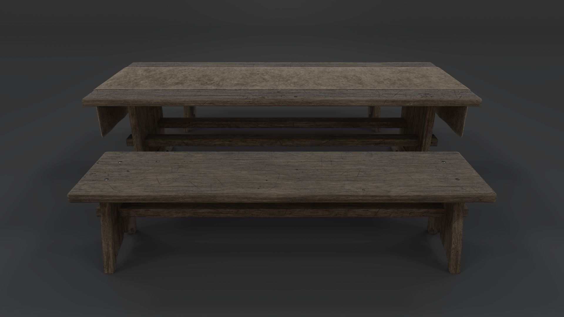 Medieval Table and Bench PBR Low-poly 3D model_8