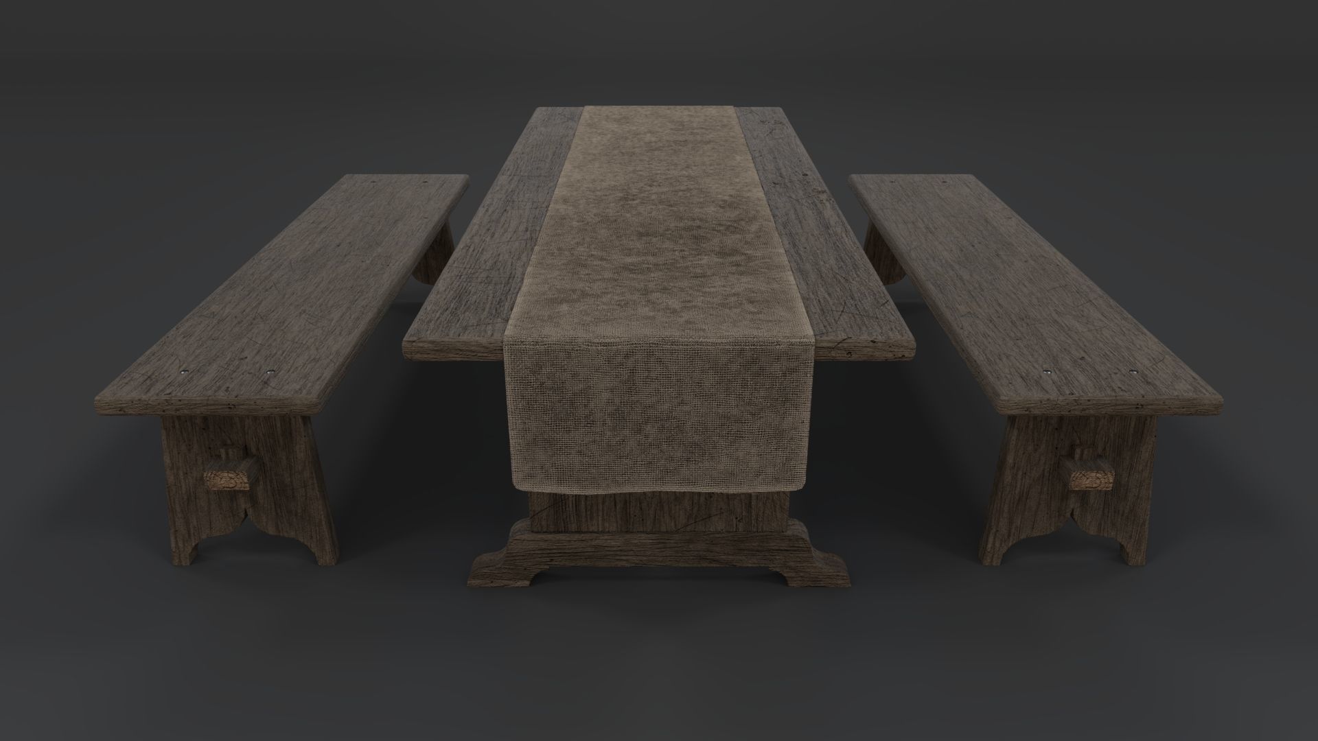 Medieval Table and Bench PBR Low-poly 3D model_5