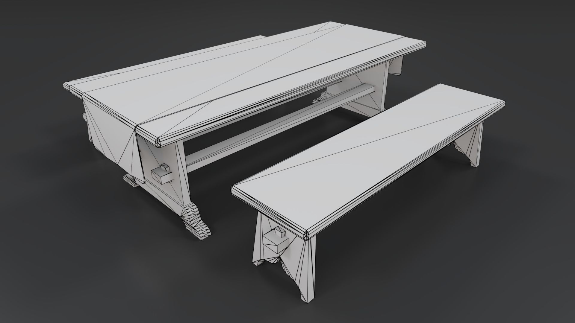 Medieval Table and Bench PBR Low-poly 3D model_17