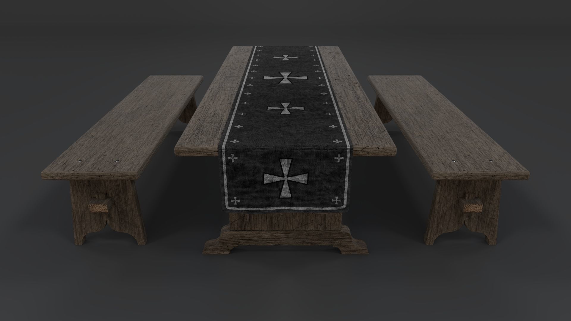 Medieval Table and Bench PBR Low-poly 3D model_4
