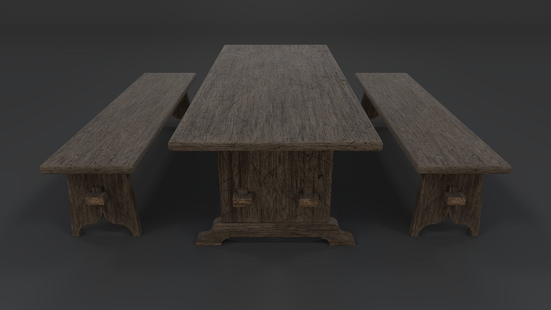 Medieval Table and Bench PBR Low-poly 3D model_6