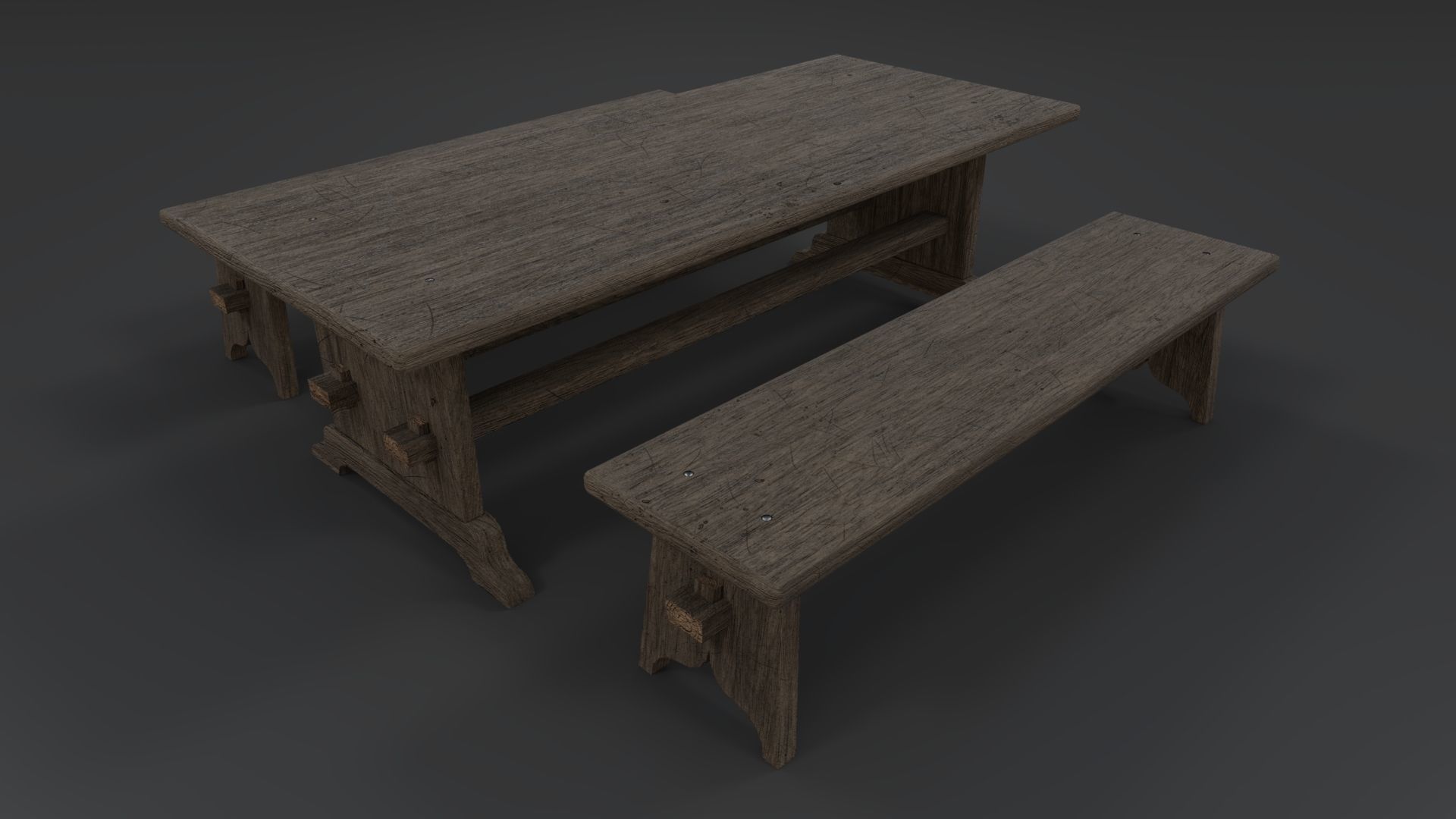 Medieval Table and Bench PBR Low-poly 3D model_3