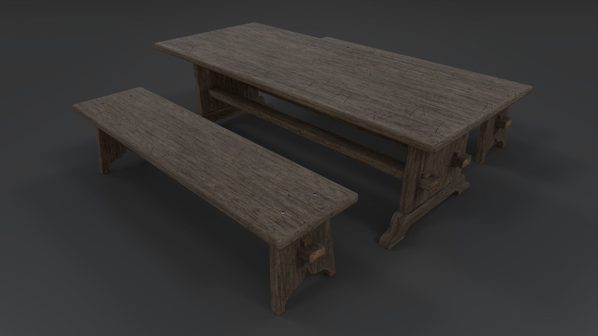 Medieval Table and Bench PBR Low-poly 3D model_15