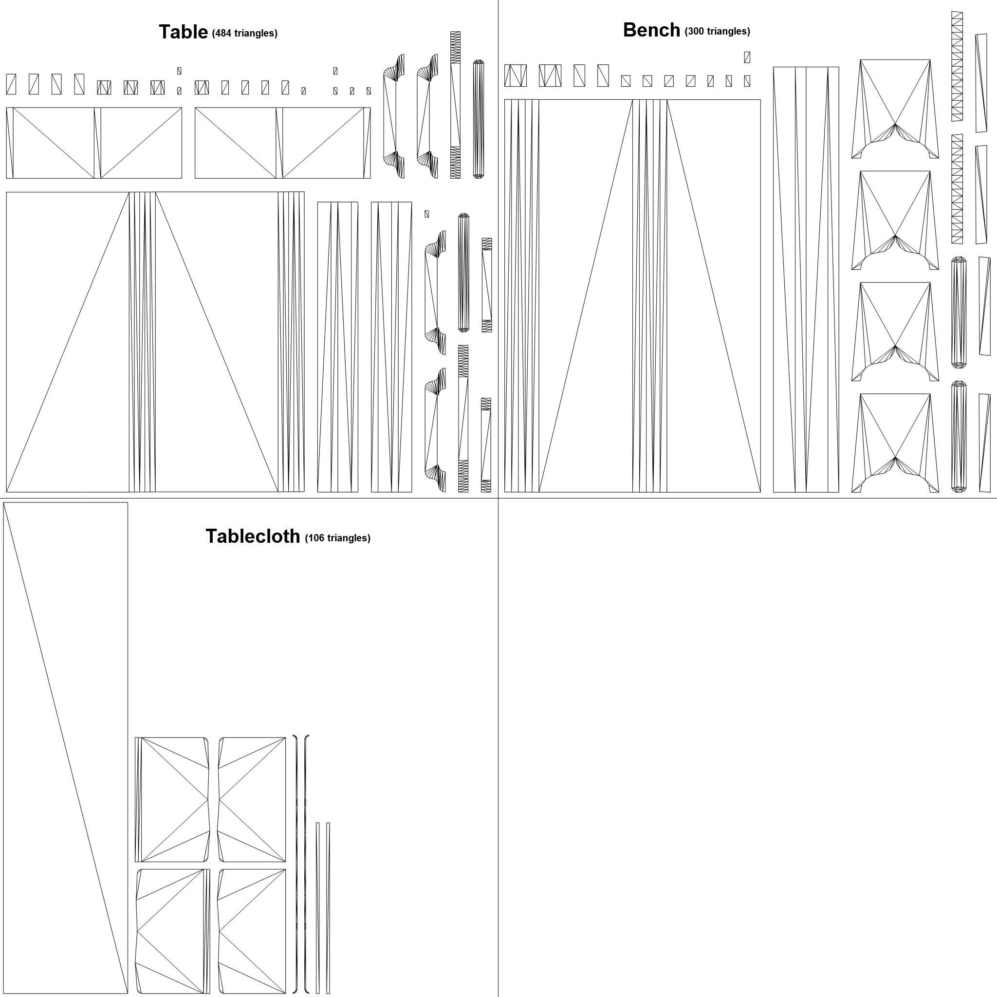Medieval Table and Bench PBR Low-poly 3D model_16