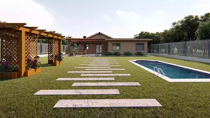 Backyard design swimming pool 3D model