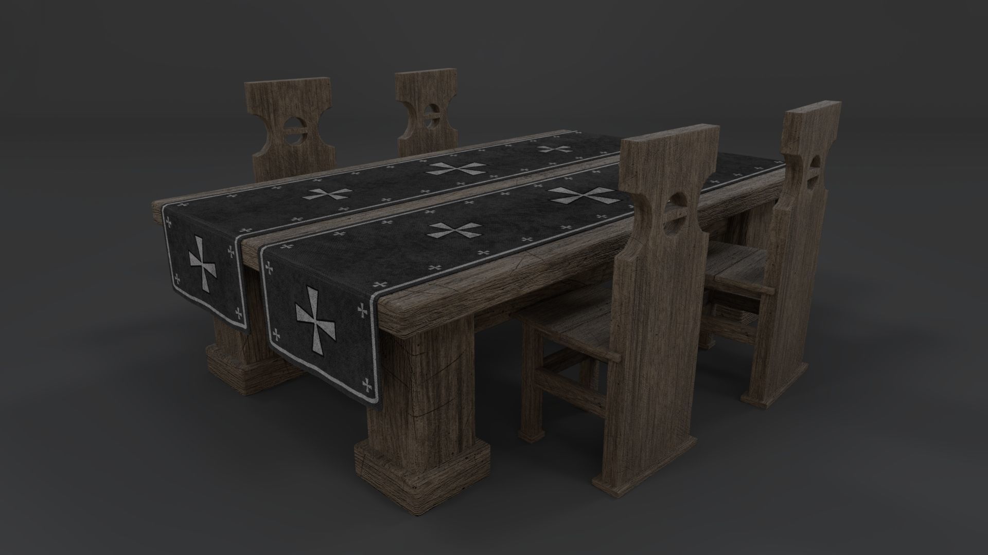 Medieval Table and chair PBR Low-poly 3D model_1