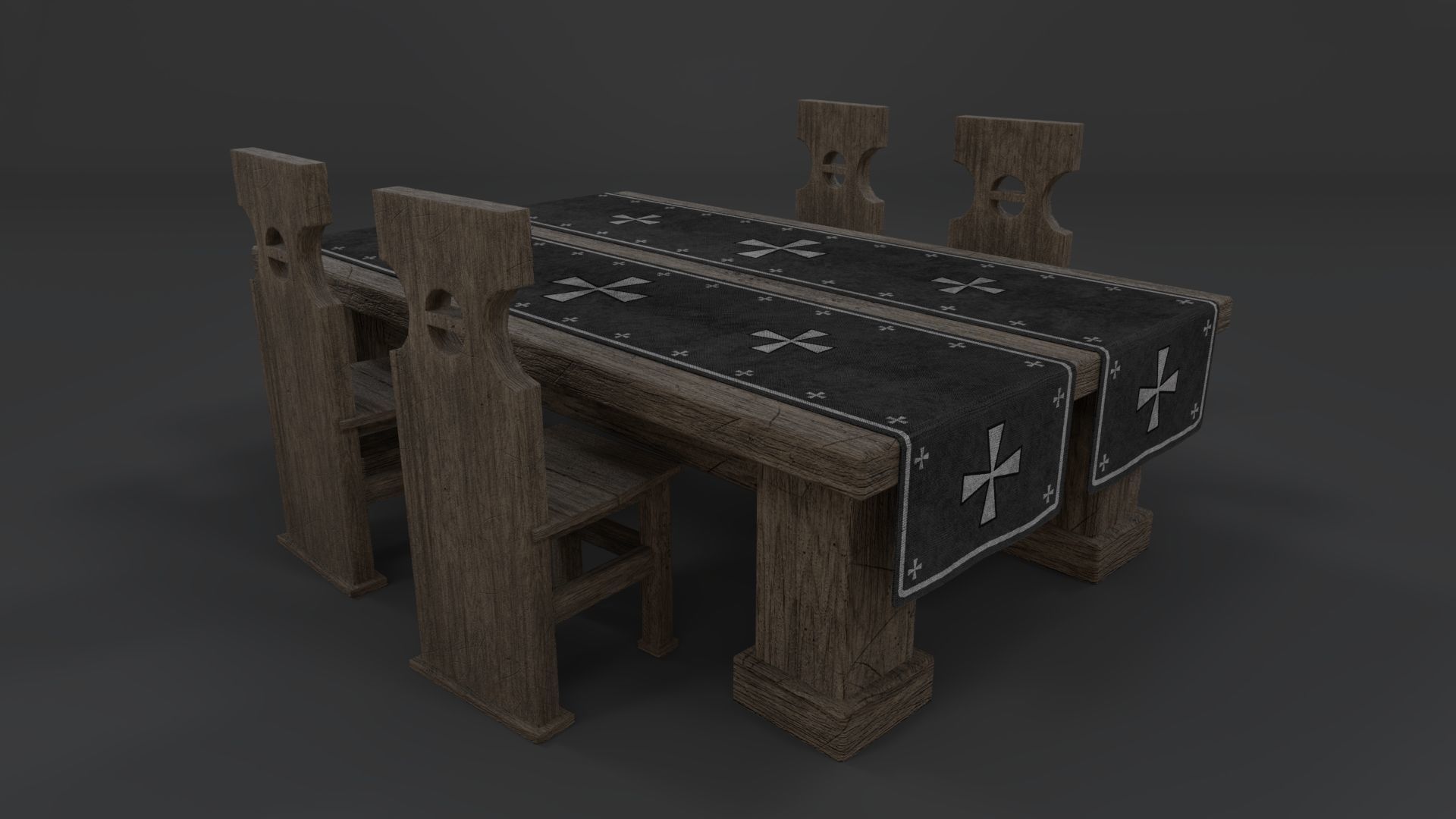 Medieval Table and chair PBR Low-poly 3D model_10