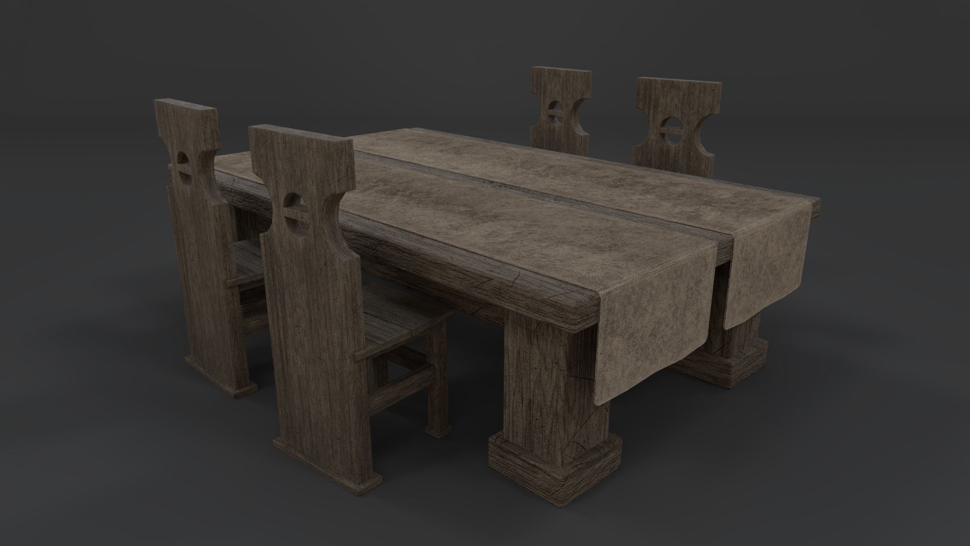Medieval Table and chair PBR Low-poly 3D model_11
