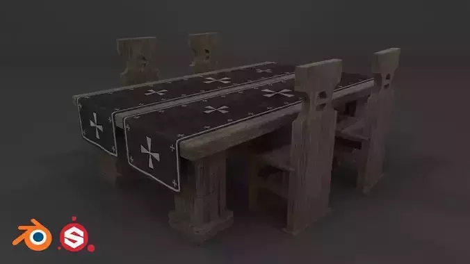 Medieval Table and chair PBR