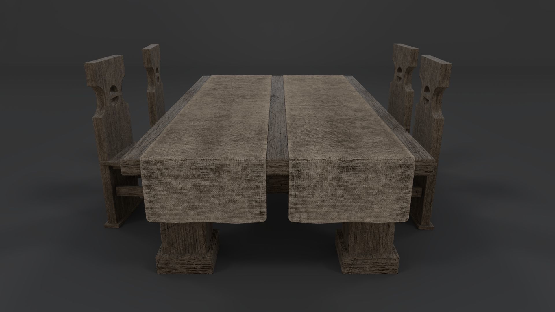 Medieval Table and chair PBR Low-poly 3D model_5