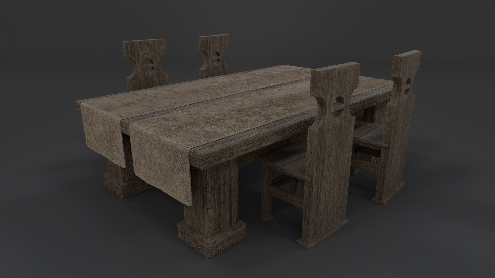 Medieval Table and chair PBR Low-poly 3D model_2