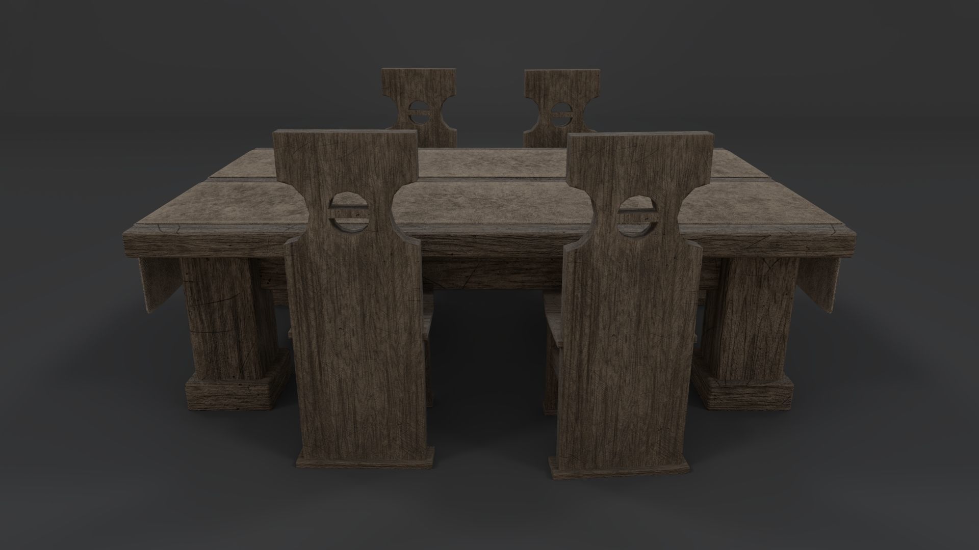 Medieval Table and chair PBR Low-poly 3D model_8