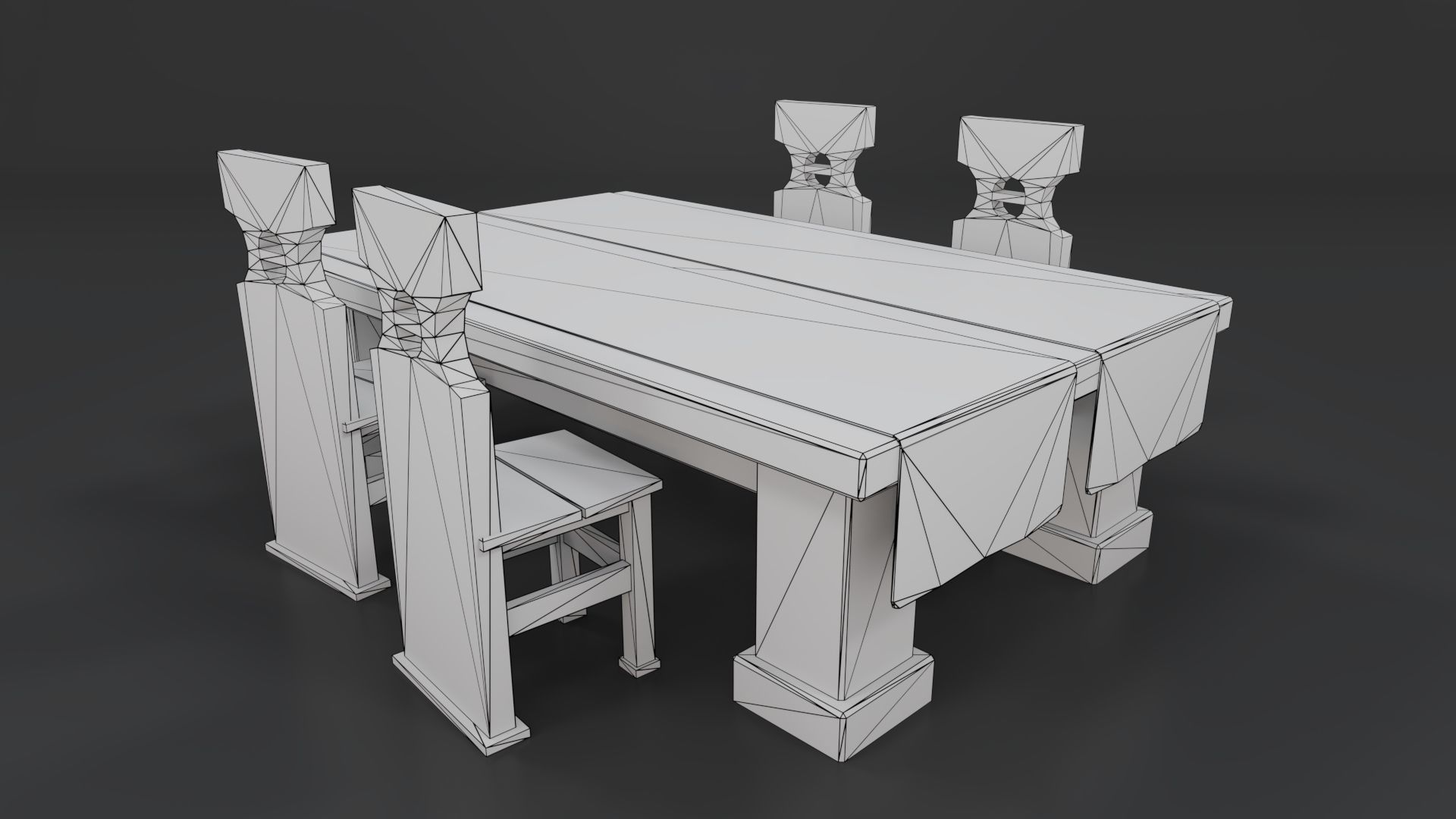 Medieval Table and chair PBR Low-poly 3D model_16