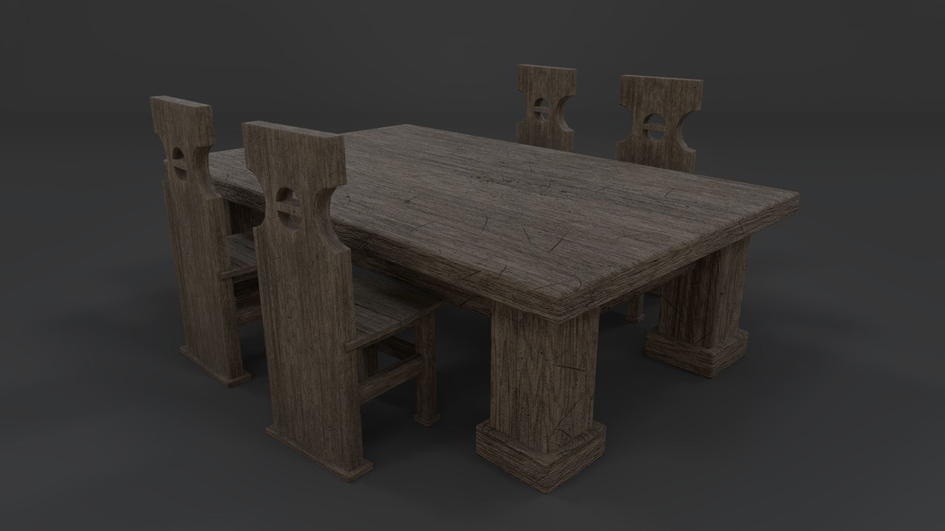 Medieval Table and chair PBR Low-poly 3D model_12