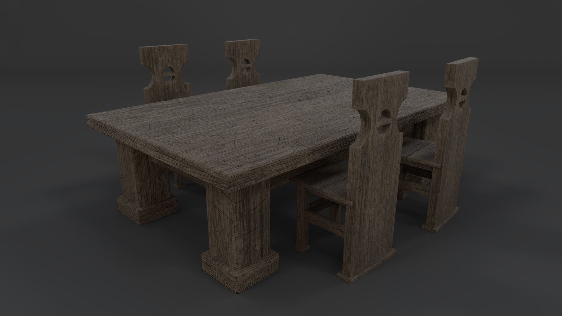 Medieval Table and chair PBR Low-poly 3D model_3