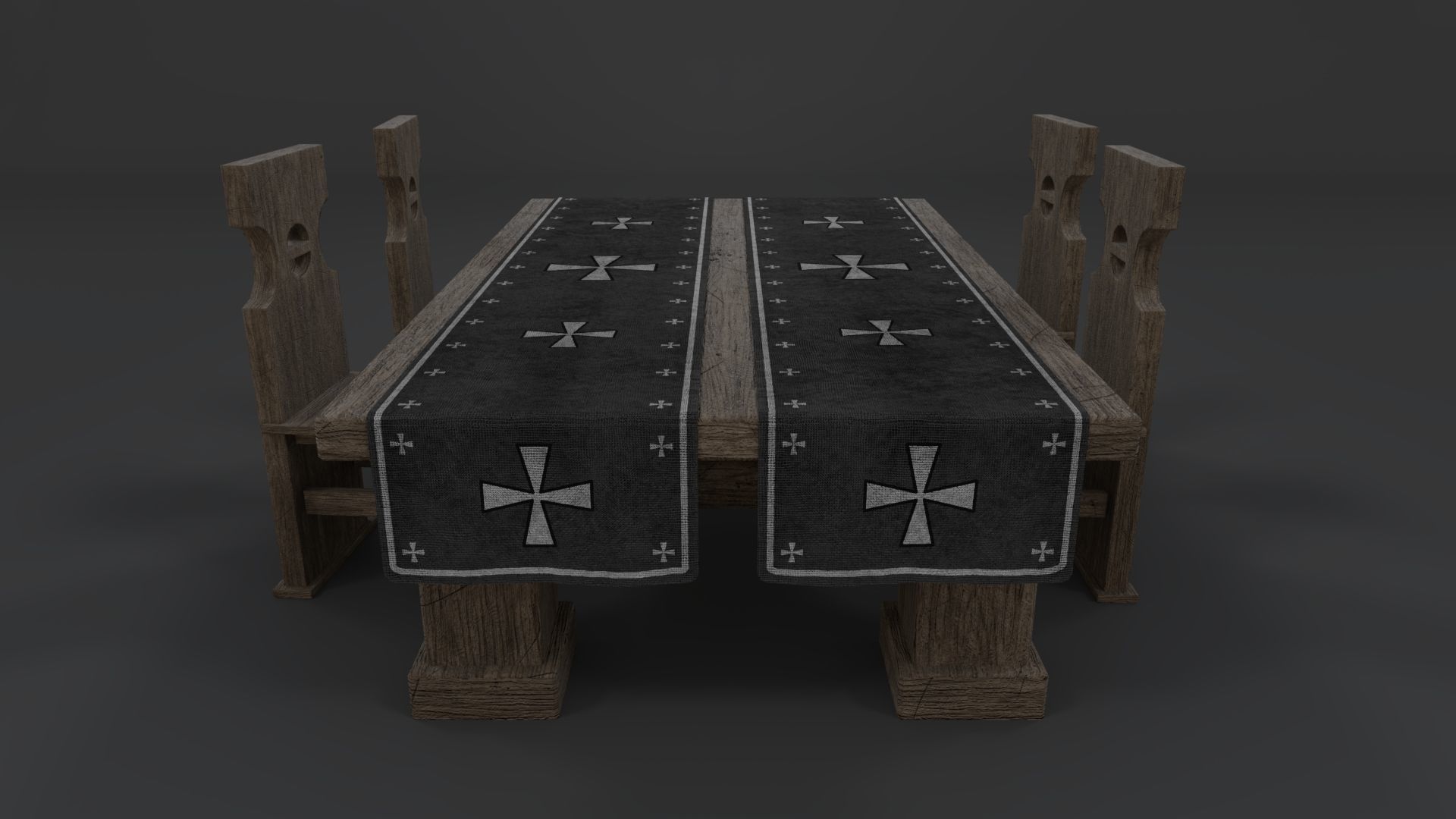 Medieval Table and chair PBR Low-poly 3D model_4