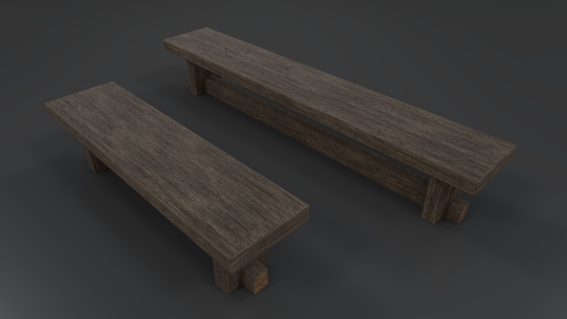 Medieval Benches PBR Low-poly 3D model_4
