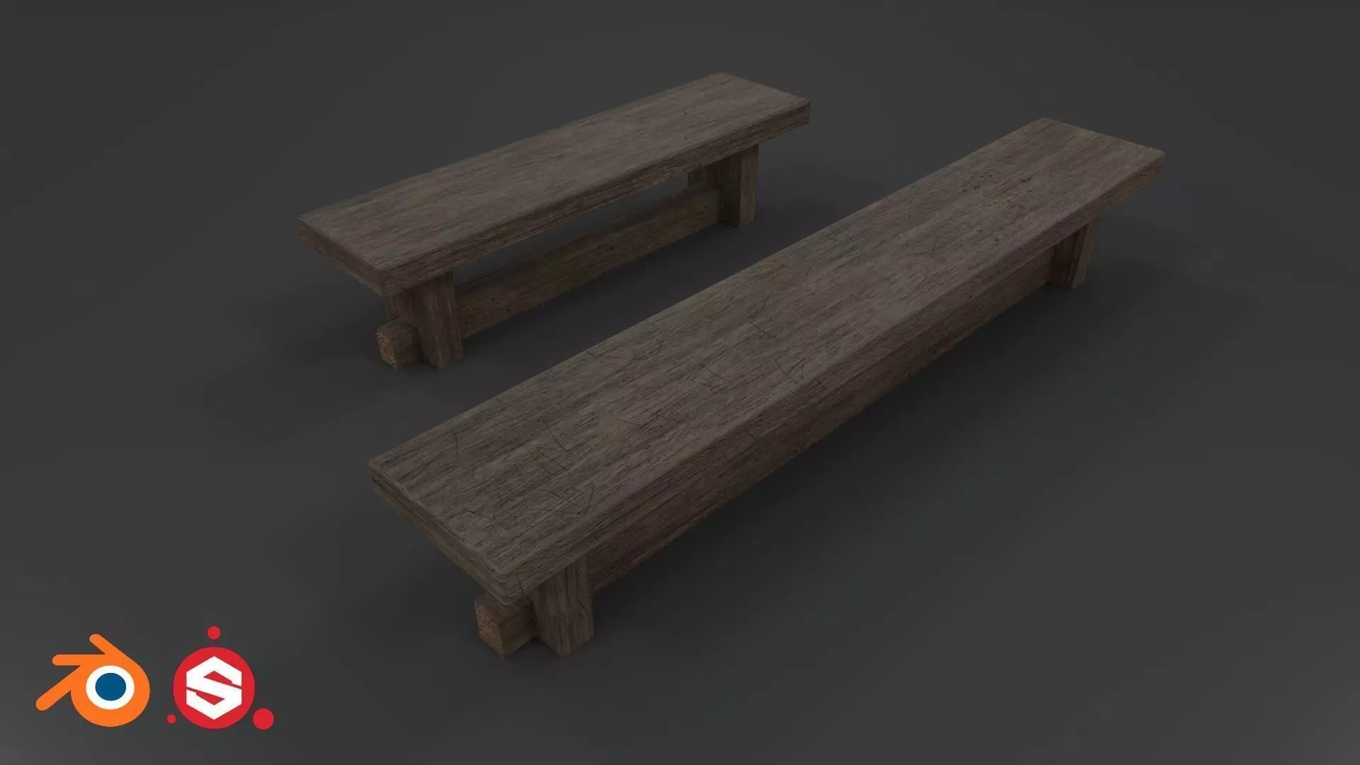Medieval Benches PBR Low-poly 3D model_0