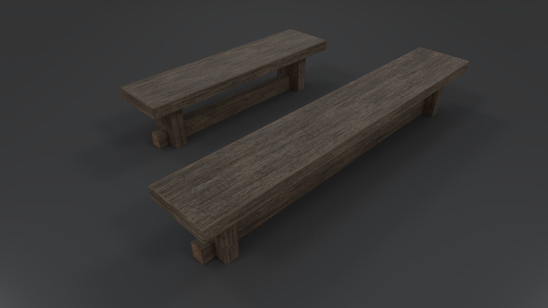 Medieval Benches PBR Low-poly 3D model_1