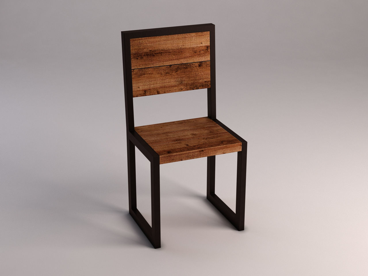 CHAIR---Iron structure and plank of wood 3D model_2