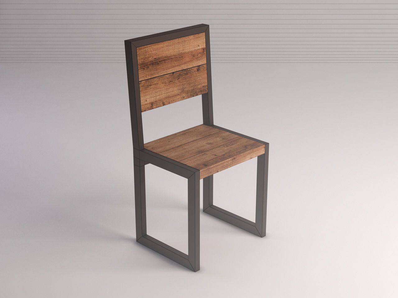 CHAIR---Iron structure and plank of wood 3D model_4