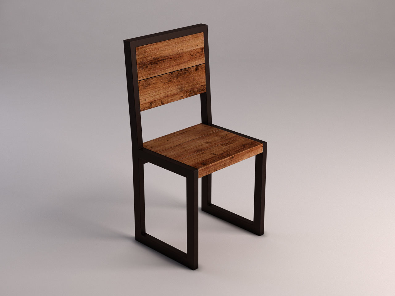 CHAIR---Iron structure and plank of wood 3D model_3