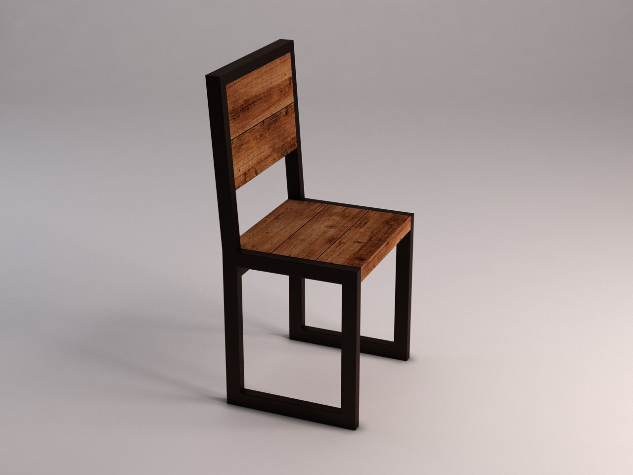 CHAIR---Iron structure and plank of wood 3D model_5