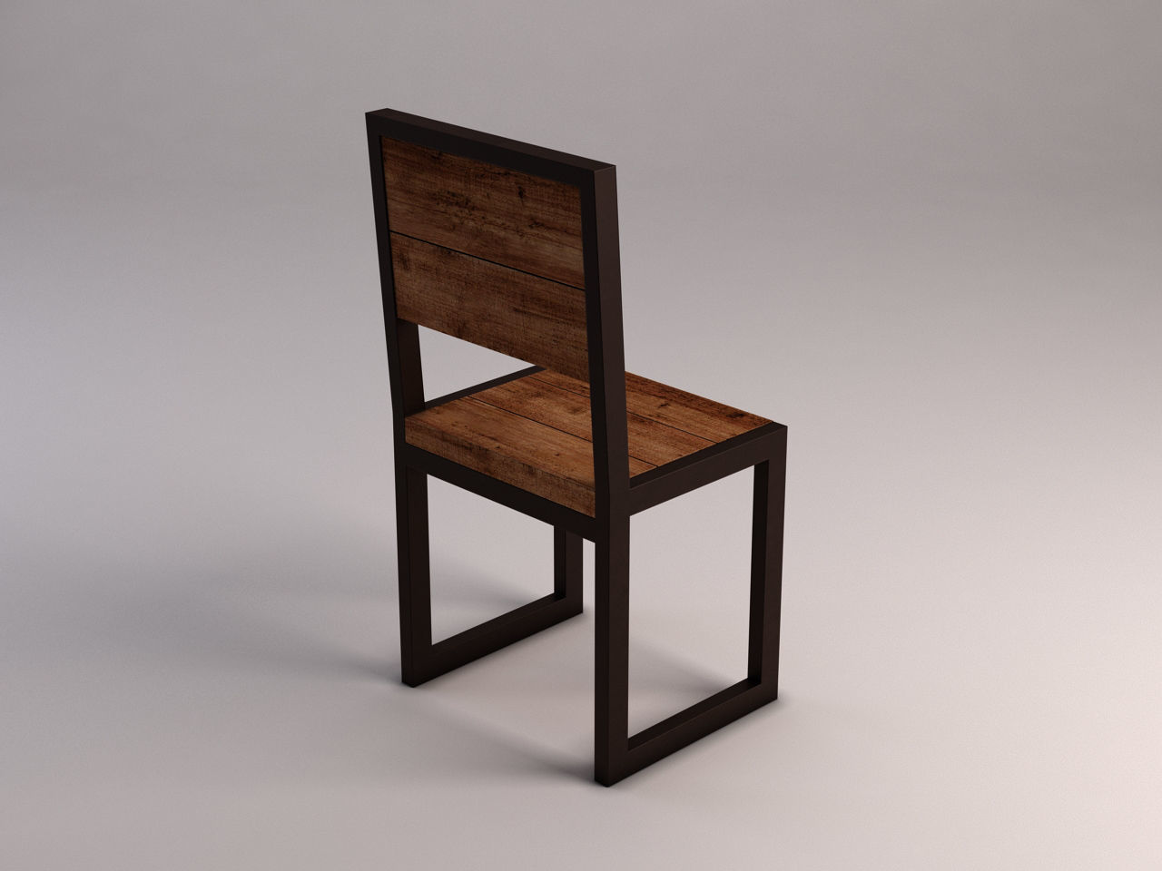 CHAIR---Iron structure and plank of wood 3D model_9