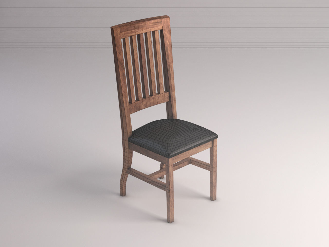 CHAIR---Long back wood and leather base 3D model_3