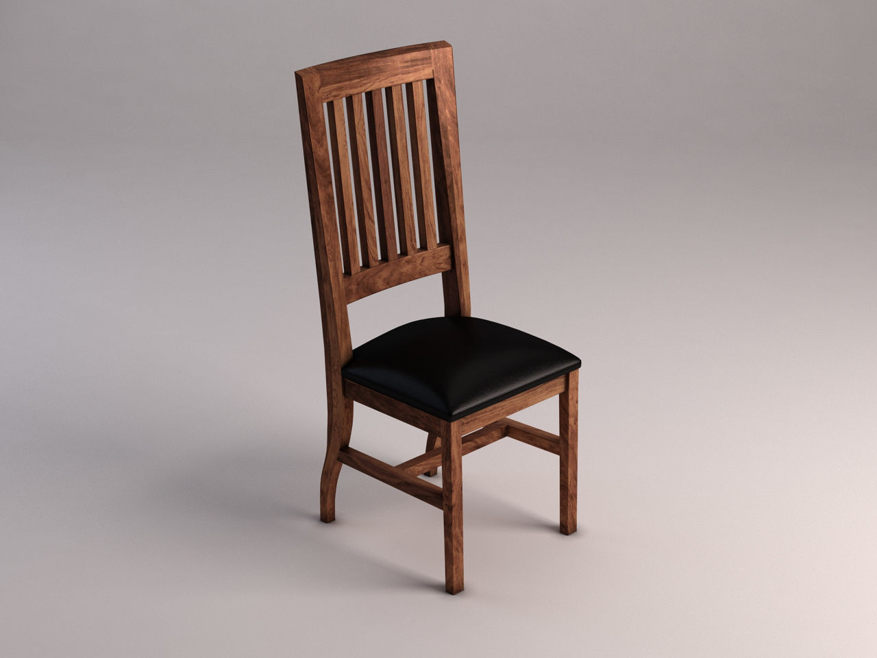 CHAIR---Long back wood and leather base 3D model_2